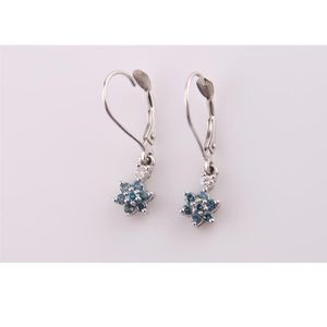 14k Gold Blue Diamond Flower Earrings